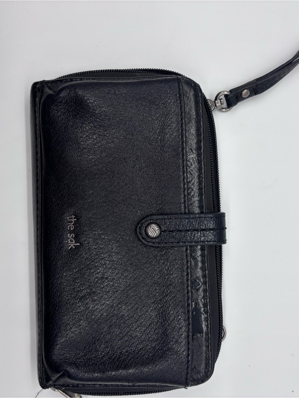 The Sak Black Leather Wristlet Wallet with Strap
